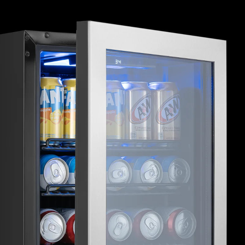 Ca'Lefort Beverage Cooler 62L Mini Fridge Direct Cooling Digital Temperature Control Beverage Refrigerator with Reversible Glass Door, Adjustable Shelves for Soda, Beer & Drinks, for Dorm, Office & Home