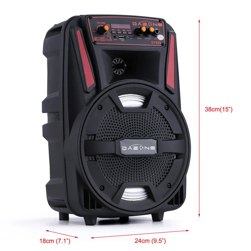 1000W Portable Bluetooth Speaker 8' Subwoofer Heavy Bass Sound System Party With Remote and Mic Led Light DJ Karaoke Speaker