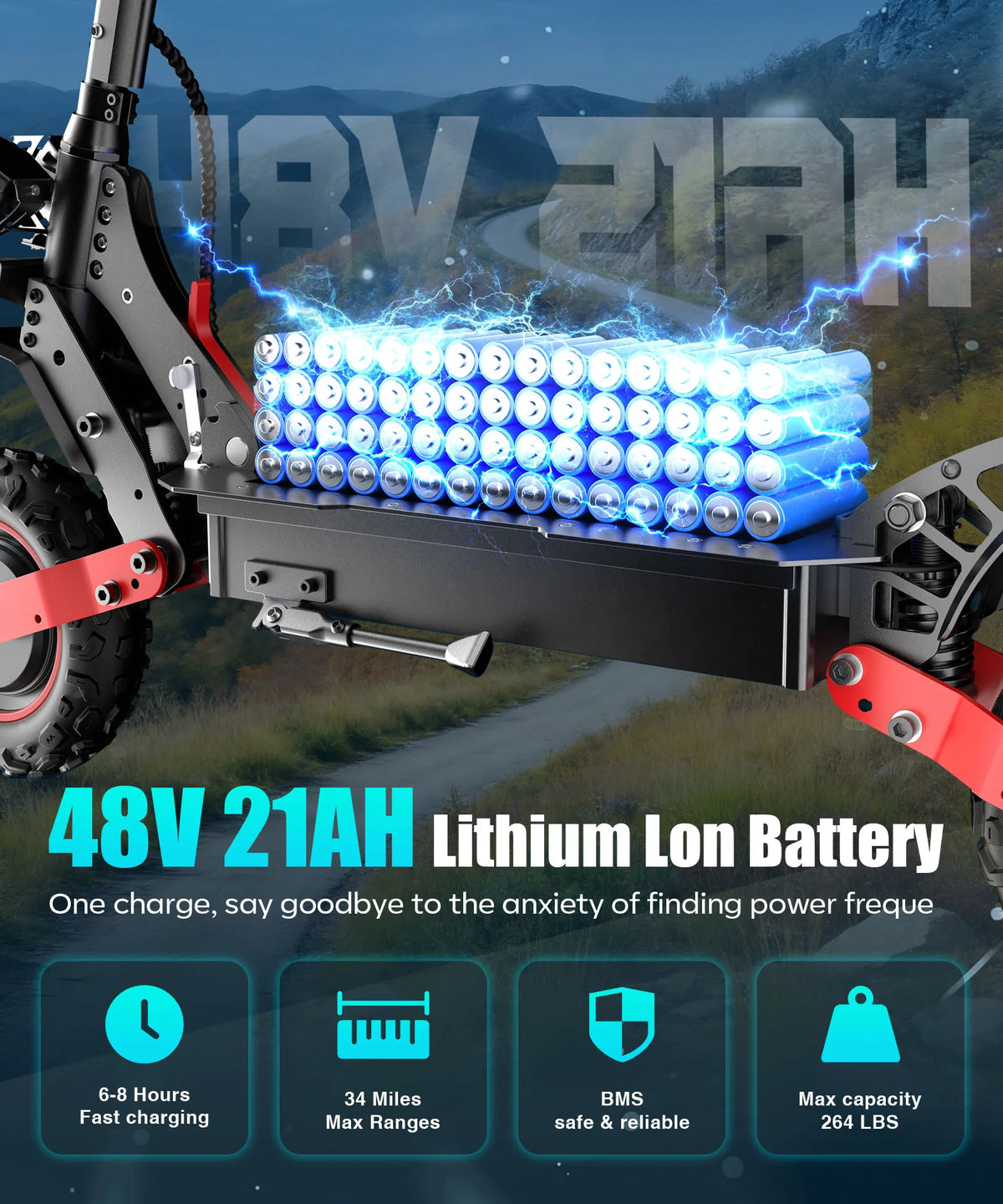 FREEBOY H6 Dual Motor Off-Road Electric Scooter - 2400W (1200W X2) Power, 60km/h Max Speed, 55km Long Range, 48V 21Ah Battery, 11-inch Pneumatic Tires, Front & Rear Dual Suspension & Disc Brakes