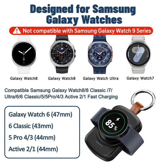 Magnetic Wireless Portable Watch Charger for Samsung Galaxy Watch 8/8 Classic/7 Ultra/6 Classic/Pro/Active2/1 Type-C Fast Charging