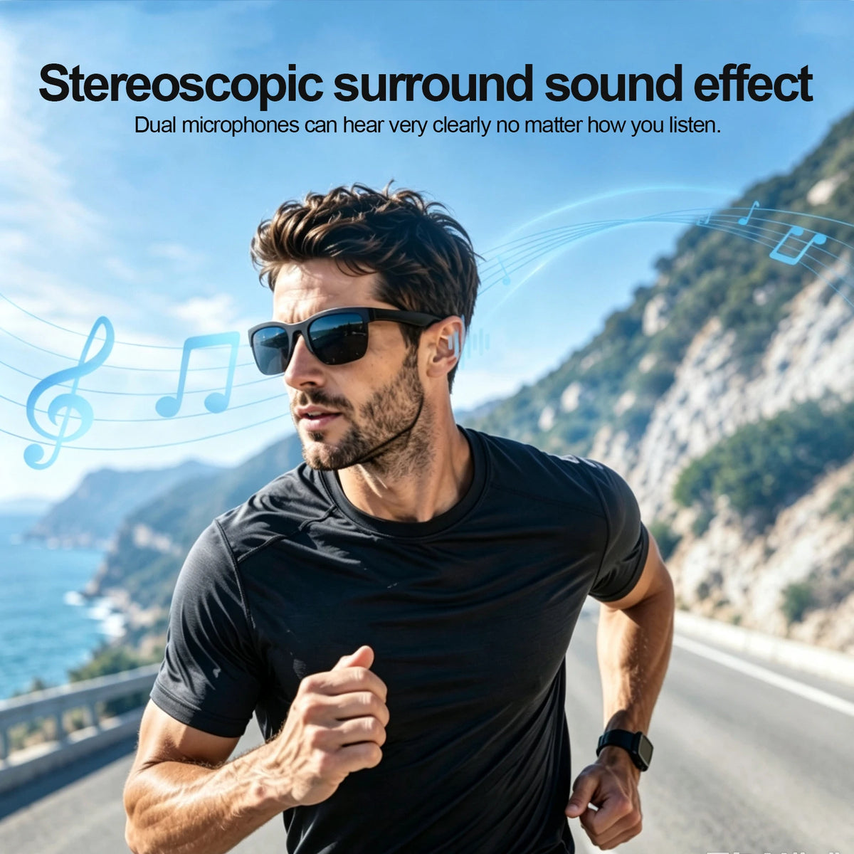 Bluetooth Smart Audio Glasses, Wireless Open-Ear Sunglasses with Built-In Speakers and Microphone, Hands-Free Music & Phone Calls, Portable Sports Eyewear for Running, Cycling, Gym, Cooking, Driving, Travel, Work, iPhone Andr