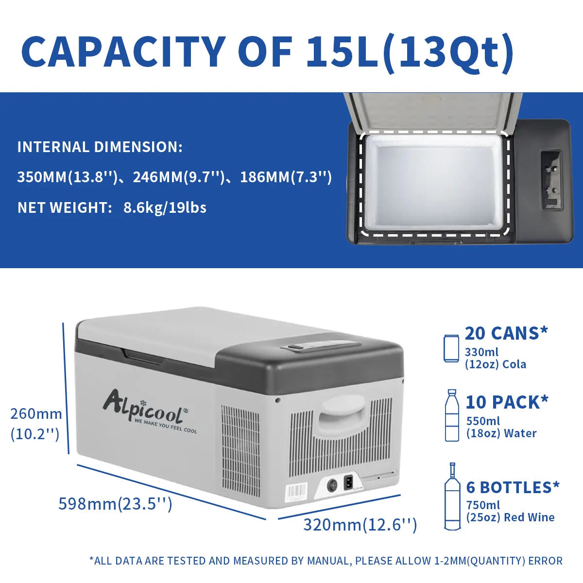 Alpicool C15 Portable Car Freezer,12 Volt Refrigerator, 16 Quart (15 Liter) Fast Cooling 12V Car Fridge -4℉~68℉, Car Cooler