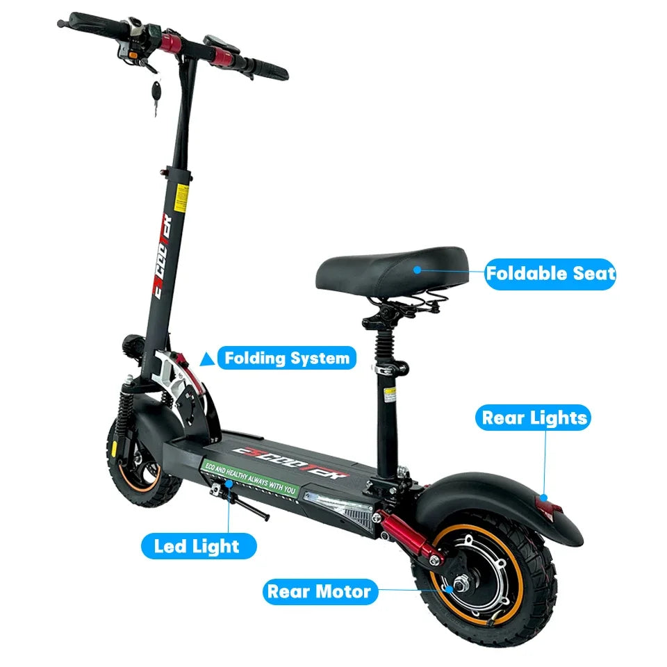 Factory Direct Seated Electric Scooter 800W 48V 13Ah Battery 35-40KM Range 150KG Load Foldable Electronic for Adults Travel