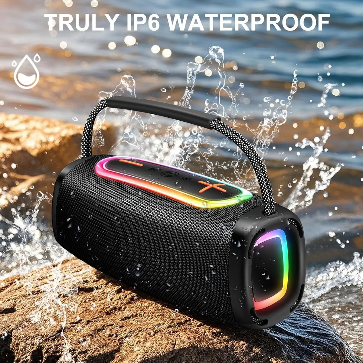 RGB Lights Portable Bluetooth Speaker, IPX7 Waterproof, 24H Playtime, Bluetooth 5.3, Outdoor Wireless Speaker with Hands-Free Mic. - Boltvibewarehouse