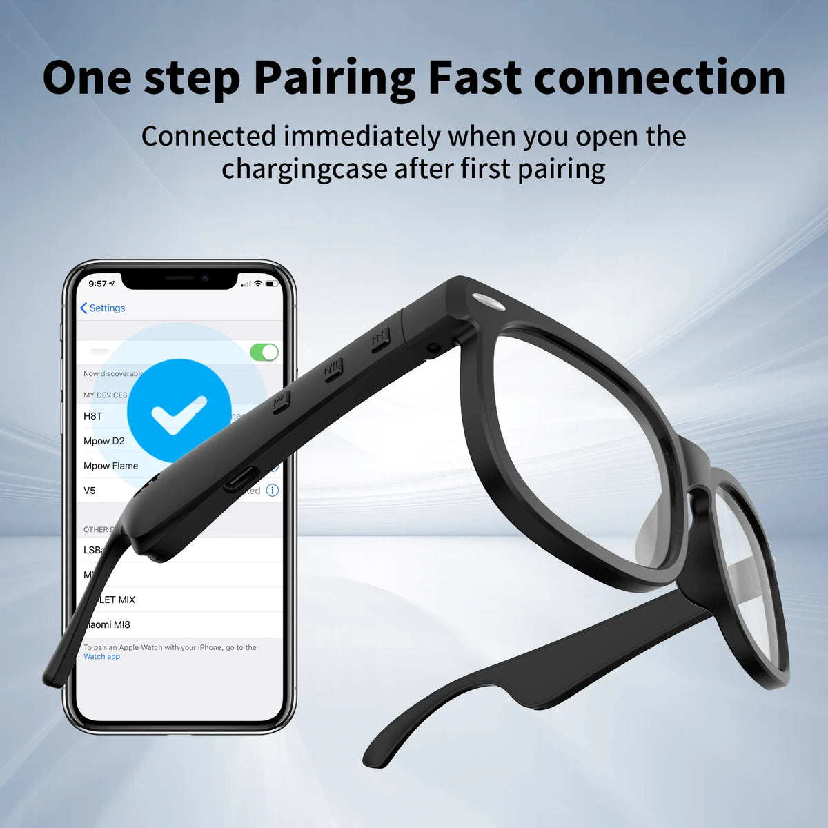 Smart Glasses, Smart Audio Glasses, Wireless Glasses Wireless Headphones, Support Hands-Free Calls And Music, Lightweight Design, Volume Control, Built-In Capacitor Microphone, USB Charging, Suitable for Office, Music Playbac