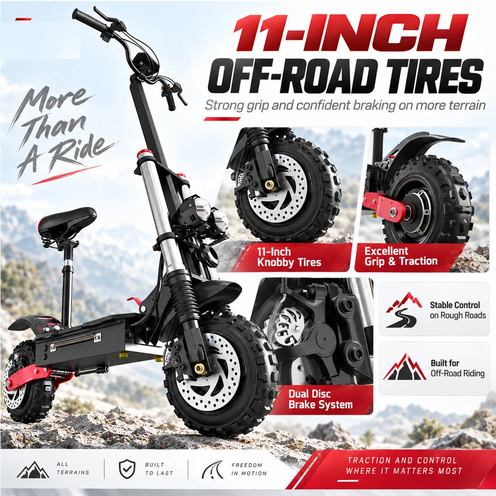 X60 72V 30AH 6000W Dual Motor Electric Scooter 85km/h 90-100km Range 11" Off-Road Tires Overseas Warehouse Shipping