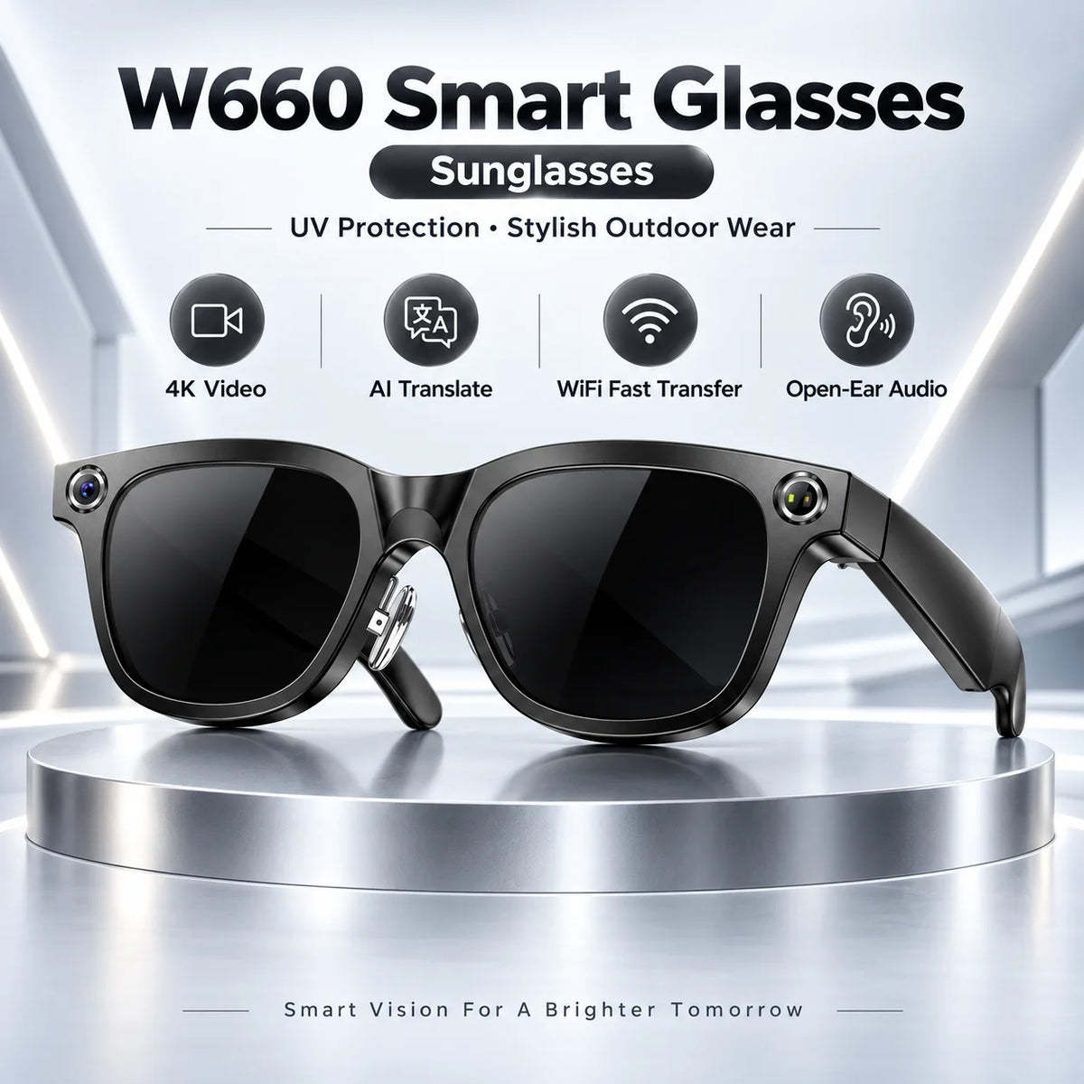 NEW AI Smart Glasses with 4K Camera 20MP Video Recording WiFi6 Voice Translation Open Ear Audio Bluetooth Smart Eyewear
