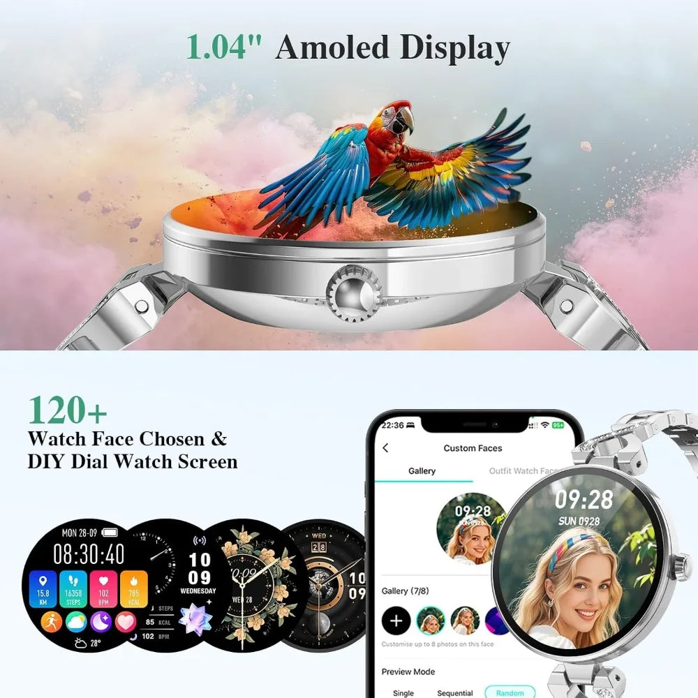 Smartwatch for Women: Call/Answer, 1.04" AMOLED, 24H Sleep Tracker, Fitness & Health Monitor, Water Resistant, iOS/Android
