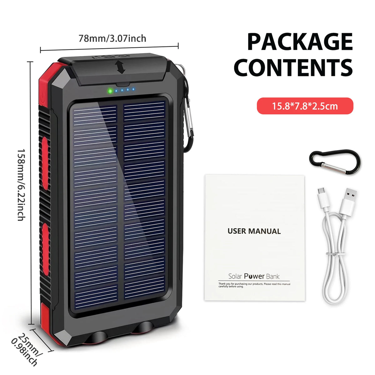 30000mAh Solar Power Bank Portable Dual 5V USB Ports 2 LED Light Flashlight Fast Charging for iPhone Samsung Tablets
