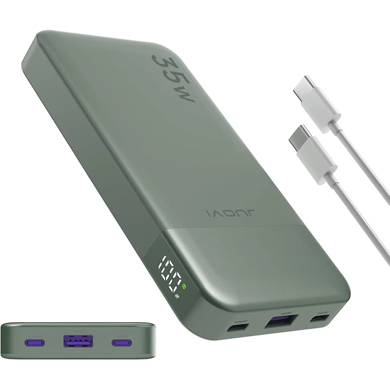 JUOVI Power Bank 10000mAh 35W External Battery Quick Charge Portable Charger PD 3.0 and QC 4.0 USB C Portable Battery for iPhone 17 16 15 14 13 Series Galaxy Tablets Etc