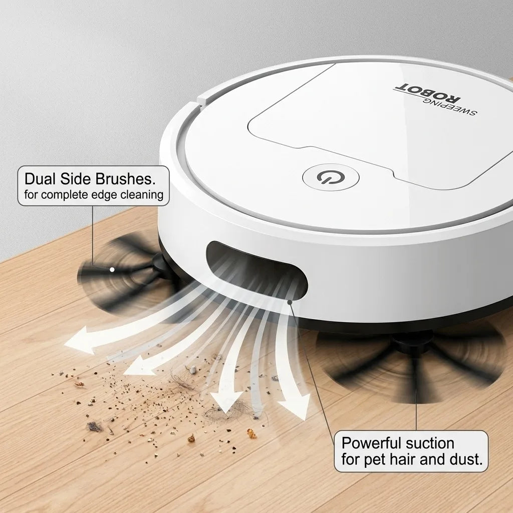 Robot Vacuum Cleaner, 3-in-1 Mini Smart Sweeping Mopping Vacuum Machine, 6cm Ultra-Thin Automatic Floor Sweeper for Pet Hair, Hardwood, Tile, Quiet One-Touch Operation, Slim Design for Under Furniture
