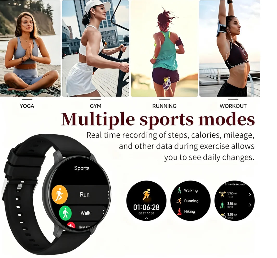 Smart Watch with Full Touch Screen, Wireless Calls, Message Notifications, USB Charging, Health Tracker, Music Playback, Wallpaper, Multiple Sports Modes for iPhone & Android - Ideal Gift for Life