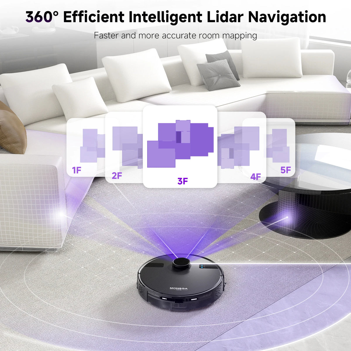 Refurbished MONSGA By Erabros MS1 MAX Robot Vacuum and Mop Combo, 6000Pa Strong Suction, 3.5L Self-Emptying Station, LDS Navigation Smart Mapping, 180 Mins Runtime, App/Voice/Remote Control, for Pet Hair Hard Floors Carpets (
