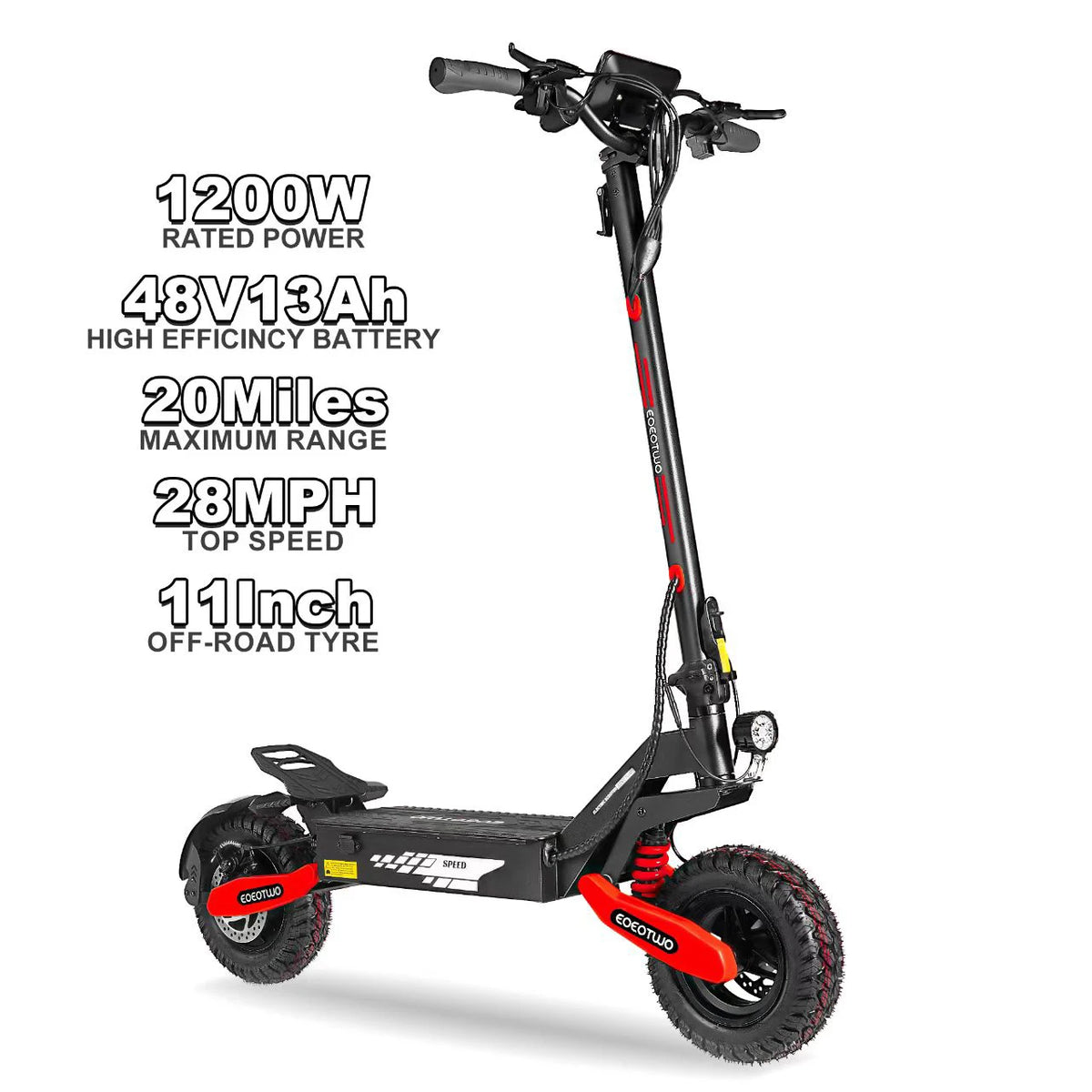 EOEOTWO GT06 Electric Scooter for Adults, 1200W Motor, Up to 30 MPH, 20/40 Miles Long Range, 11" Off-Road Tubeless Tires, Dual Suspension, Dual Disc Brakes, Foldable Commuter E-Scooter