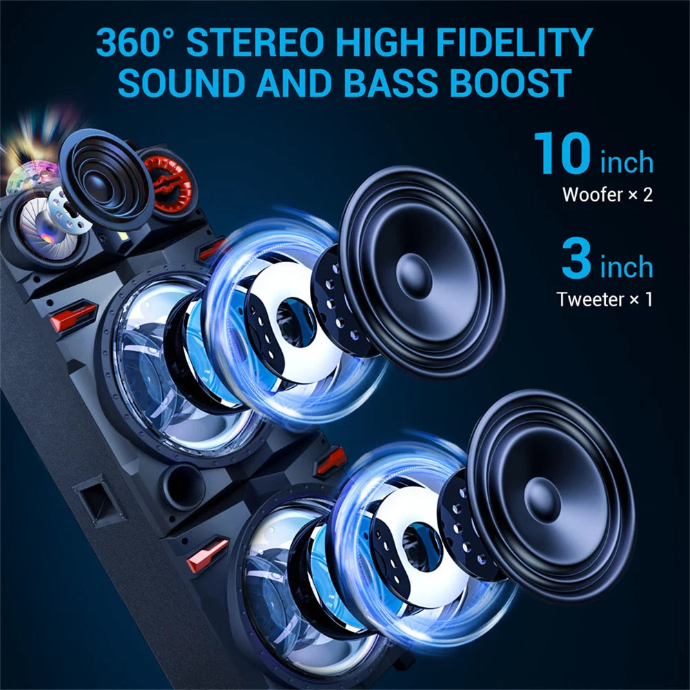 9000W Portable Bluetooth Speaker Heavy Bass Sound System Party Dual10" Subwoofer Led Light Rechargeable Loud Dj Speaker - Boltvibewarehouse