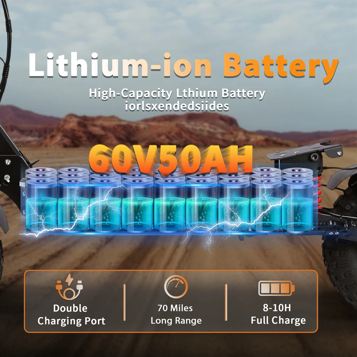 TOURSOR X14-60V Electric Scooter Dual Drive 60V 50AH 10,000W Motor 65 MPH Speed 70 Mile Range with 13" Off-Road Tires