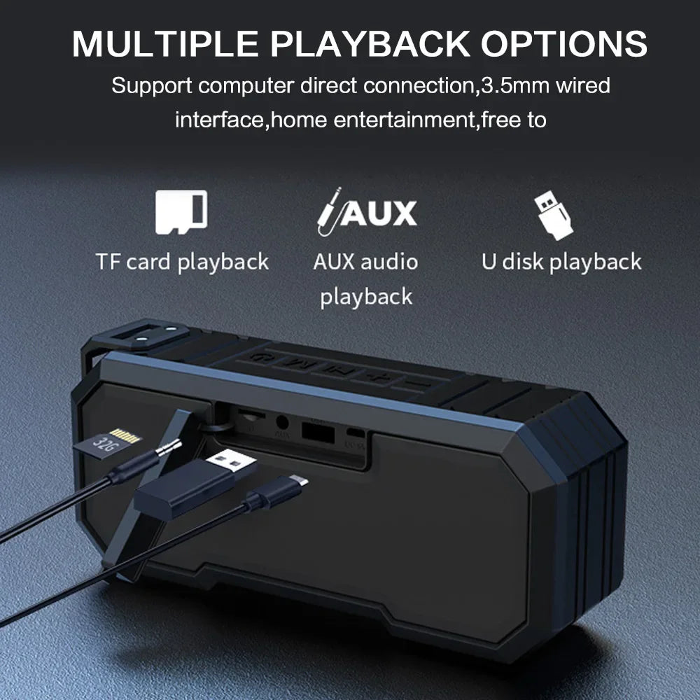 Portable Bluetooth Speaker Wireless LED Flash Light TWS Bass Stereo IPX7 Waterproof Loudspeaker FM Radio 12 Hours Playtime Subwoofer Outdoor Boombox for Pool Beach Party Camping Travel Smartphone Compatible - Boltvibewarehouse