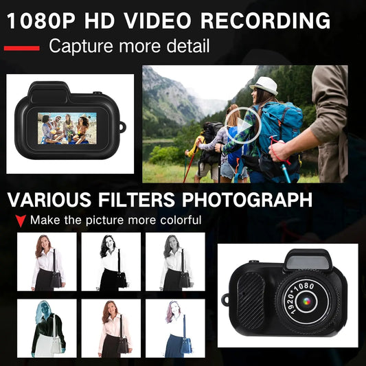 Mini Keychain Camera Retro Micro with 8GB Card 1080P Retro Snap Digital Camera 6 Filters,0.96'' HD Tiny Vintage Video Recorder