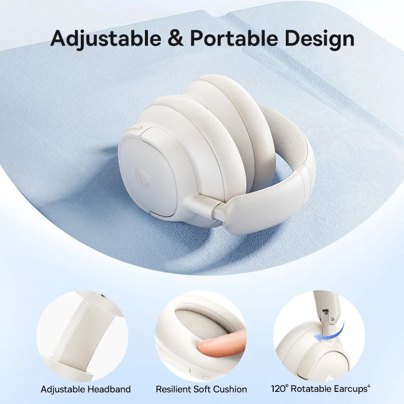 Baseus Bass Wireless Headphones Bluetooth 6.0 98% Noise Canceling Over Ear Headset Spatial Audio Earphone 80H Time - Boltvibewarehouse