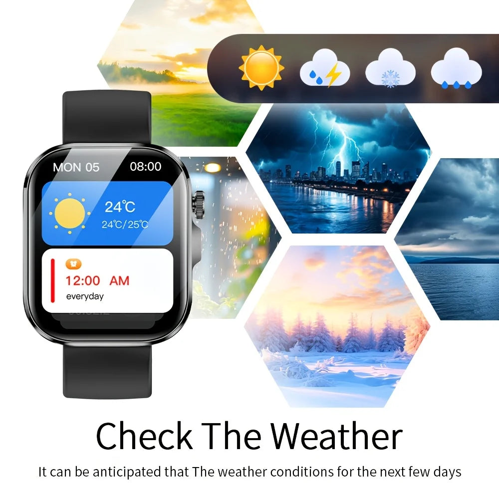 New 2026 Smartwatch, 2.01-inch HD Large Screen, Unisex, with Multiple Sports Modes/Call Reminder/Message Alerts/Remote Camera/Music Playback, Long-Time Sitting Reminder, Weather Forecast Function, AI Voice, Stylish Smartwatch