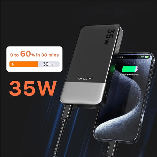 JUOVI Power Bank 10000mAh, 35W External Battery Quick Charge, Portable Charger PD 3.0 and QC 4.0, USB C Portable Battery for iPhone 17 16 15 14 13 Series, Galaxy, Tablets, Etc