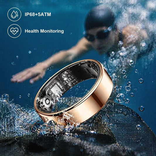 Smart Ring Stainless Steel Fitness Tracker, Bluetooth Health Ring with Heart Rate, Blood Oxygen SpO2 & Sleep Monitoring, IP68 Waterproof Smart Ring for Men Women, No Monthly Subscription, iOS Android Compatible