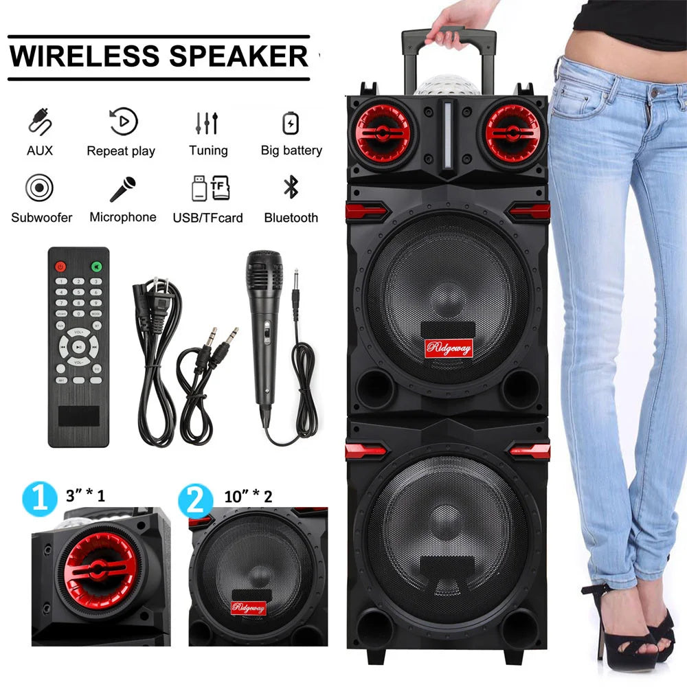 9000W Portable Bluetooth Speaker Heavy Bass Sound System Party Dual10" Subwoofer Led Light Rechargeable Loud Dj Speaker - Boltvibewarehouse