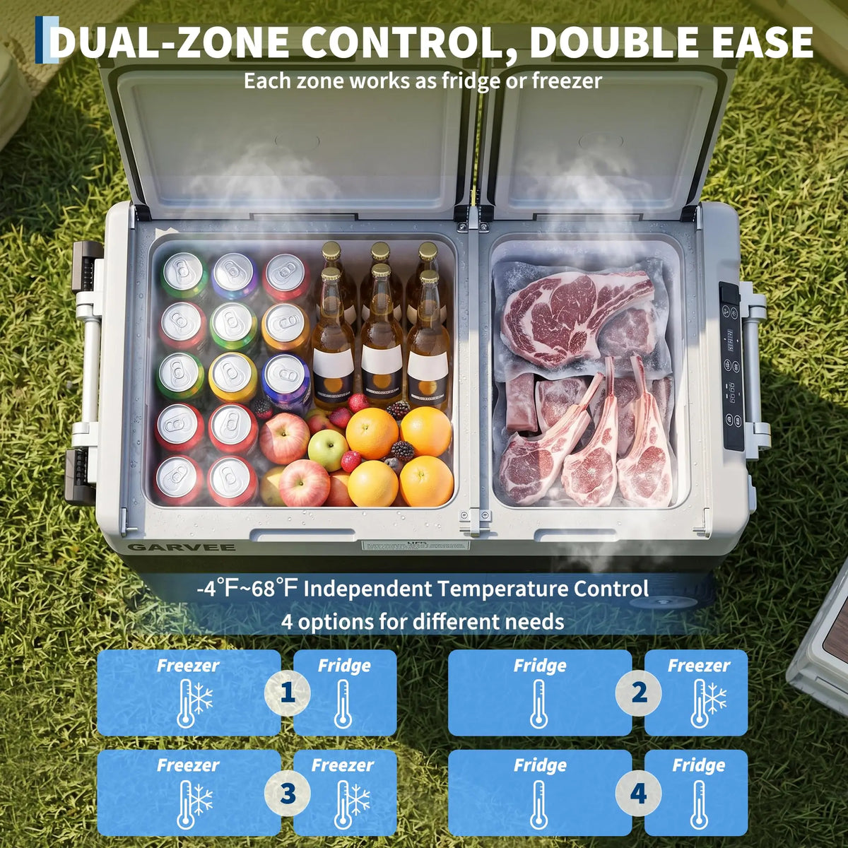 40QT(38L) Car Refrigerator,12/24V DC & 100-240V AC Compressor Electric Cooler,Dual Zone,APP Control,-4℉-68℉,Portable Refrigerator with Wheels for Outdoor Camping,Travel Vehicles Home Use