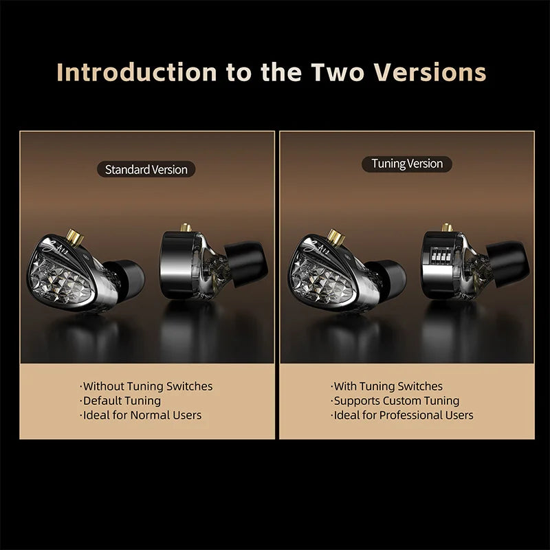 KZ ZA12 In Ear Earphones Wired IEM Headphones 2DD 4BA Hybrid Earbuds With 4 Step Tuning Switch Silver Plated Detachable Cable HiFi Audio For Audiophiles Musicians Gaming