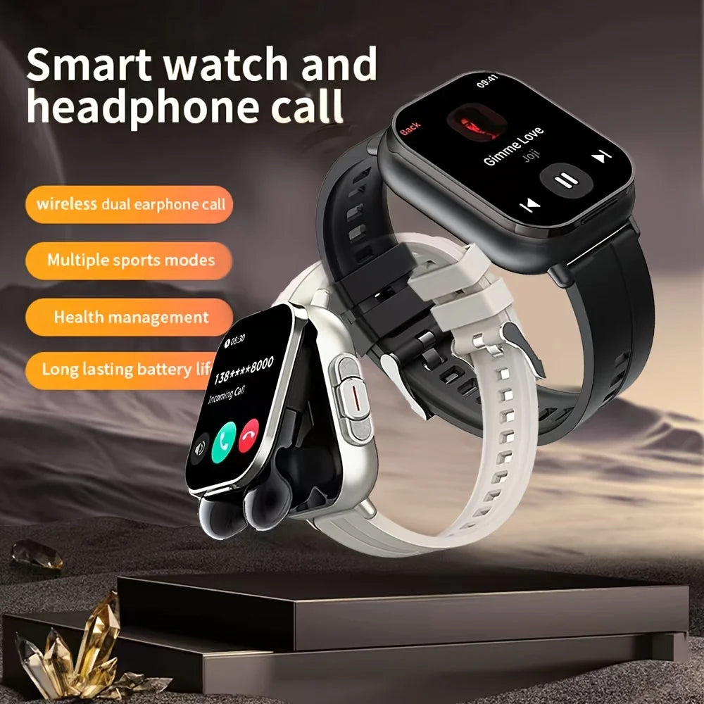2-In-1 Smart Watch with Earbuds, HD Display, Wireless Calling/Sports Mode/Headphone Control And Connection/Weather Display/Nfc, Fashionable And Useful Smart Watch, Best Holiday Gift, Compatible with Android And Iphone