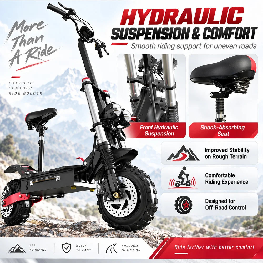 X60 72V 30AH 6000W Dual Motor Electric Scooter 85km/h 90-100km Range 11" Off-Road Tires Overseas Warehouse Shipping
