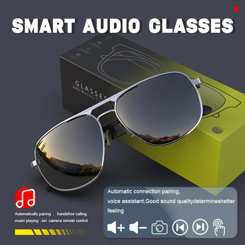 Smart Wireless Bluetooth Glasses AI Translation Metal-Framed Polarized Sunglasses with Built-In Microphone And Speaker for Sports Travel Driving