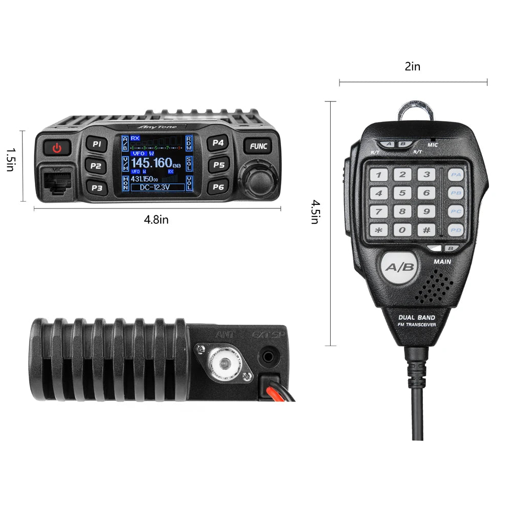 AnyTone AT-778UV II Dual Band Transceiver Mini Mobile Radio Station VHF 136-174 UHF 400-480MHz Amateur Radio Walkie Talkie 25W