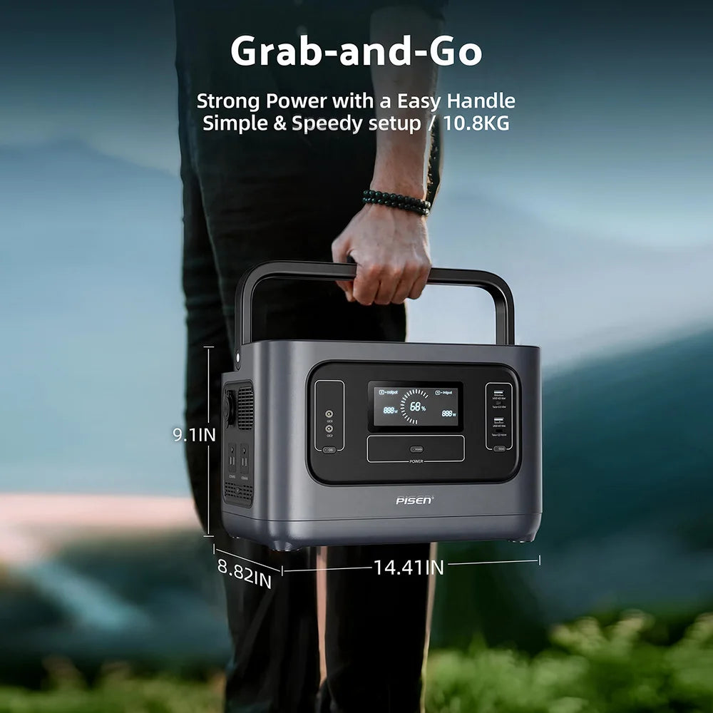 PISEN 1008Wh 1000W (2000W Peak Power) Solar Generator LiFePO4 Battery Portable Power Station for Home Backup, Hurricane Emergency, Outdoor Camping / RV/Garden Party