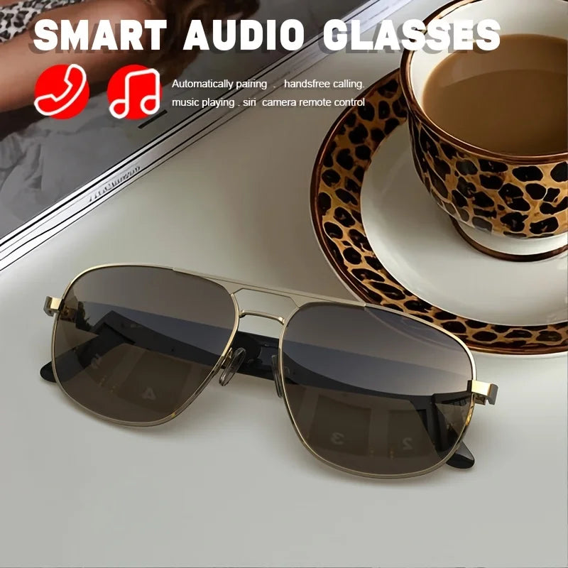 Smart Wireless Bluetooth Glasses AI Translation Metal-Framed Polarized Sunglasses with Built-In Microphone And Speaker for Sports Travel Driving