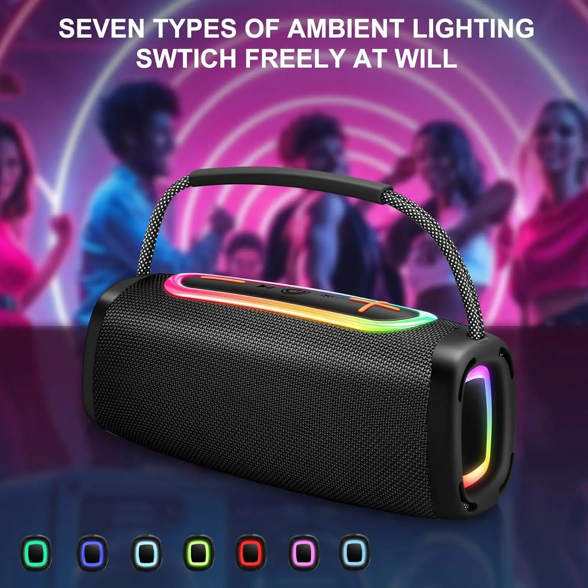 RGB Lights Portable Bluetooth Speaker, IPX7 Waterproof, 24H Playtime, Bluetooth 5.3, Outdoor Wireless Speaker with Hands-Free Mic. - Boltvibewarehouse