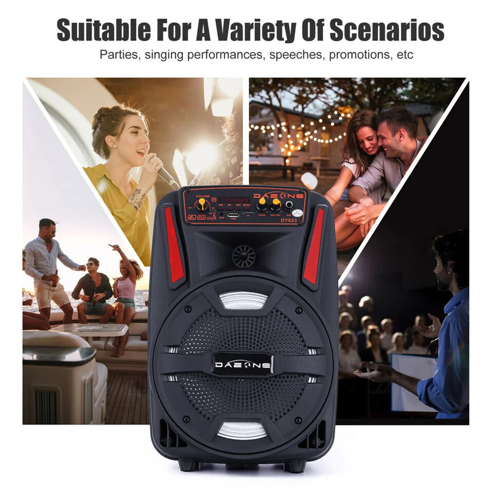 1000W Portable Bluetooth Speaker 8' Subwoofer Heavy Bass Sound System Party With Remote and Mic Led Light DJ Karaoke Speaker - Boltvibewarehouse