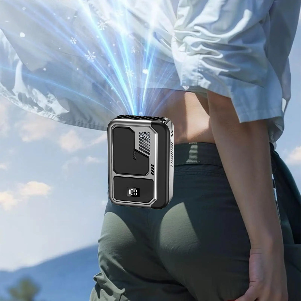 Waist Fan Cooling, Belt Clip Fan, 3-Speed Digital Display Air Cooler with Portable Design Use for Camping Hiking Fishing Beach Gym Travel Accessories, Hot Weather Personal Cooling Appliance