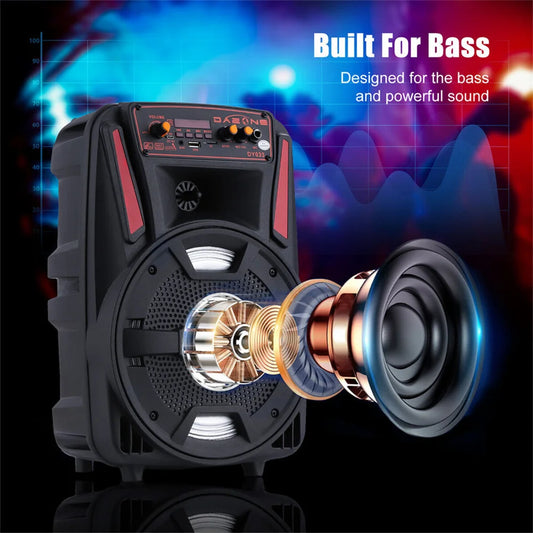1000W Portable Bluetooth Speaker 8' Subwoofer Heavy Bass Sound System Party With Remote and Mic Led Light DJ Karaoke Speaker