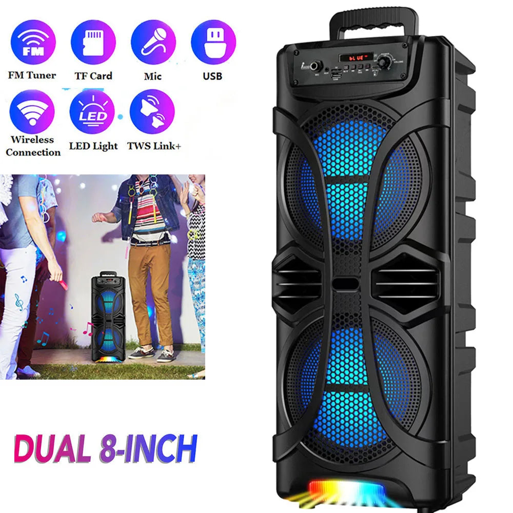 6800W Portable Bluetooth Speaker Sound System Party Led Light Rechargeable Outdoor Loud KaraokeDual 8 " Speaker USB TWS - Boltvibewarehouse