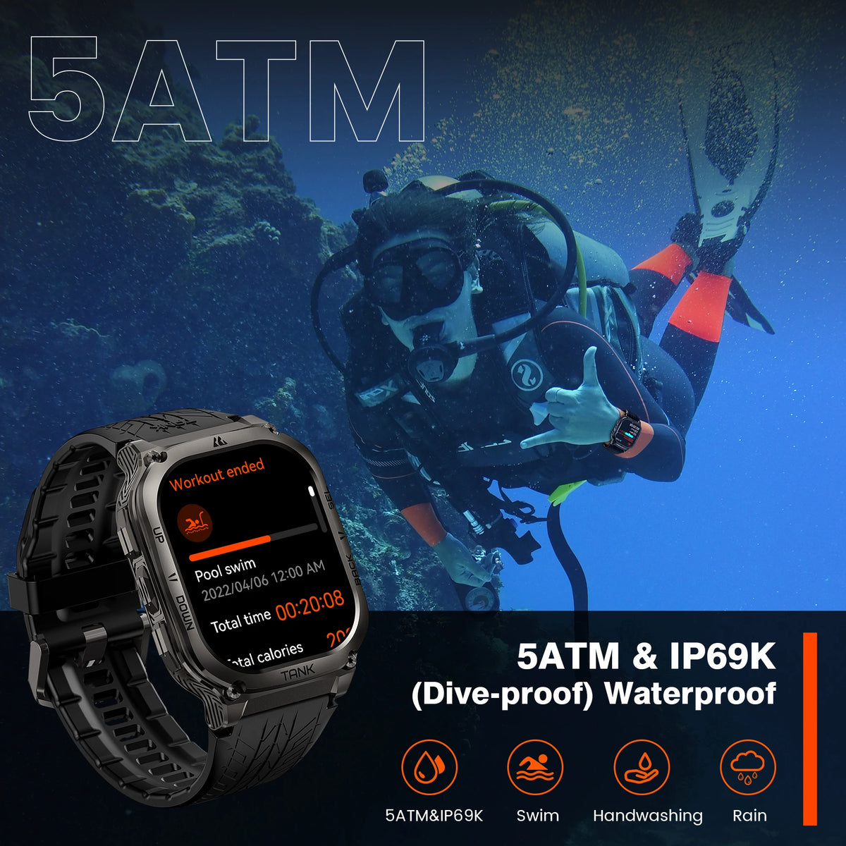 Original KOSPET TANK M3 Smart Watches For Men Smartwatch Women 480mAh Electronic Digital Fitness AMOLED AOD Bluetooth Watches