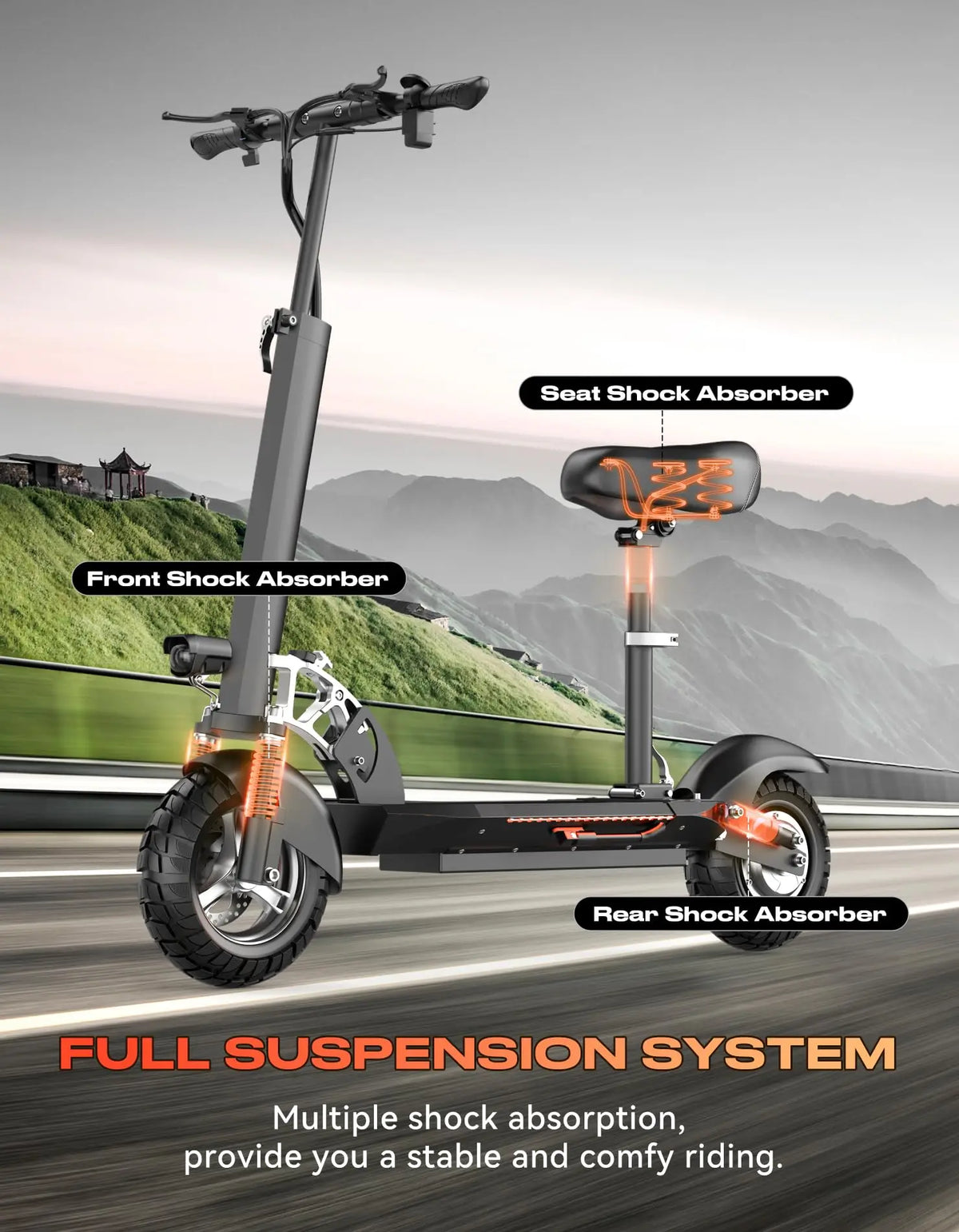 Misodo Electric Scooter for Adults with Seat, 1600W Motor, 45-Mile Range, 22 Mph Max Speed, 48V 15AH Battery, 265 lbs Max Load, Dual Disc Brake, Foldable 10" Off-Road E Scooter for Teens, UL2272 Certified