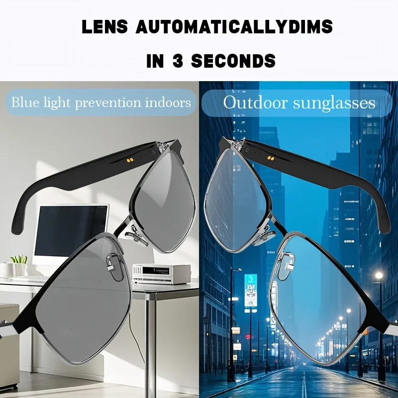 Bluetooth Smart Audio Glasses Photochromic Lens Open Ear Headphones Hands-free Calling Music Remote Shutter Smart Glasses for Men Women