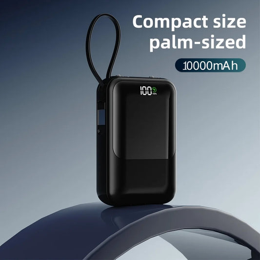 10000mAh Large Capacity Portable Power Bank, Super Fast Charging Built-in Cable Mobile Charger Compatible With All Smartphones & Universal Electronic Devices