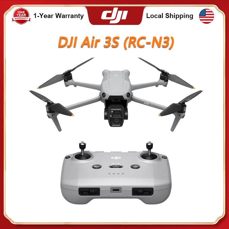 DJI Air 3S Drones (DJI RC-N3) Fly More Combo (DJI RC2) with Camera Drone 4K Professional Dual-Camera Drone with 1" CMOS Wide-Angle Camera 4K/60fps HDR Video & 14 Stops of Dynamic Range 45-Min Max Flight Time 20km Transmission