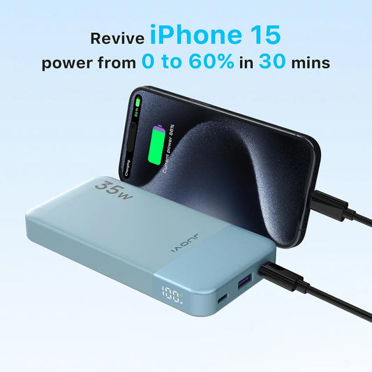 JUOVI Power Bank 10000mAh 35W External Battery Quick Charge Portable Charger PD 3.0 and QC 4.0 USB C Portable Battery for iPhone 17 16 15 14 13 Series Galaxy Tablets Etc