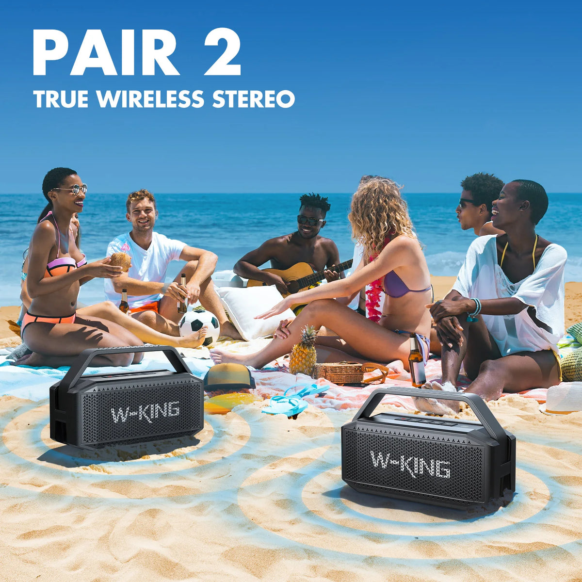 W-KING D9-1 100W Peak 60W RMS Deep Bass Bluetooth Speaker, IPX6 Portable Waterproof Loud Bluetooth Speakers Wireless with Subwoofer - Boltvibewarehouse