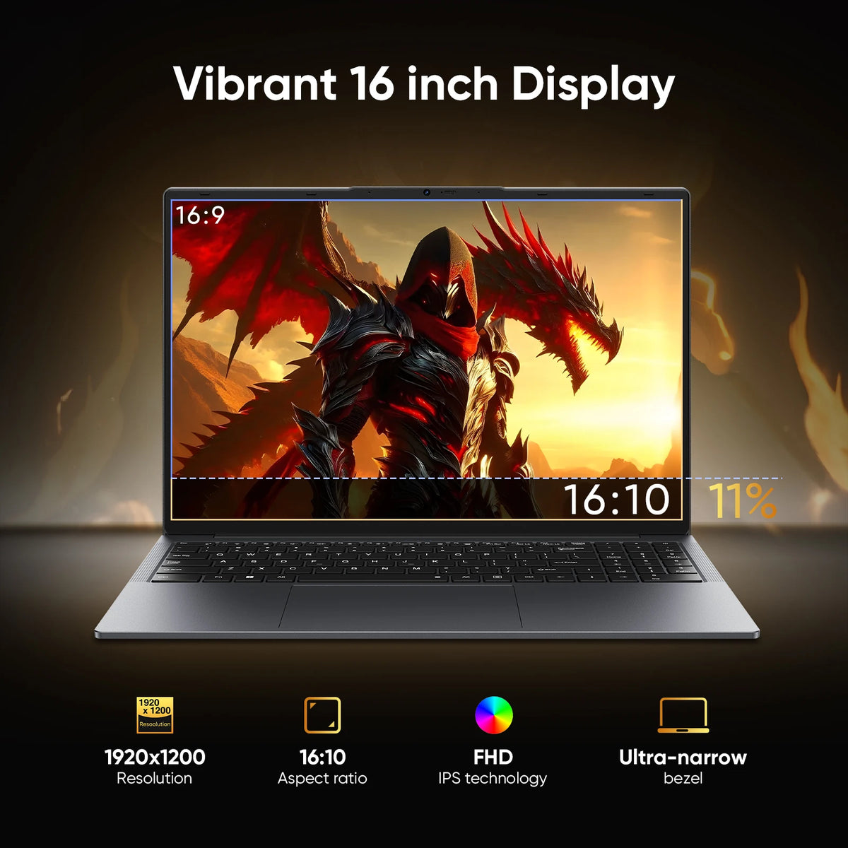 16" Laptop Computer Intel Core i5 Processor Win11 Pro Laptop 16GB RAM 512GB SSD 1920 x 1200 16:10 Display with Backlit Keyboard