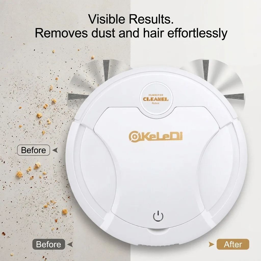 Robot Vacuum Cleaner, 3-in-1 Smart Automatic Sweeping Mopping and Suction Vacuum with Humidifier & LED Atmosphere Light, USB Rechargeable Wireless Floor Cleaner for Pet Hair, Hardwood Floors