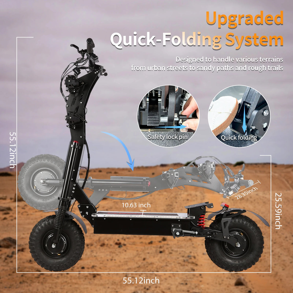 TOURSOR X14-60V Electric Scooter Dual Drive 60V 50AH 10,000W Motor 65 MPH Speed 70 Mile Range with 13" Off-Road Tires